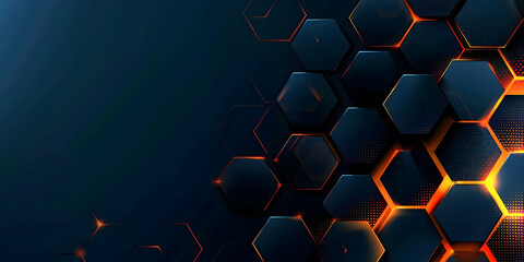 Abstract background with glowing hexagons in blue and orange colors