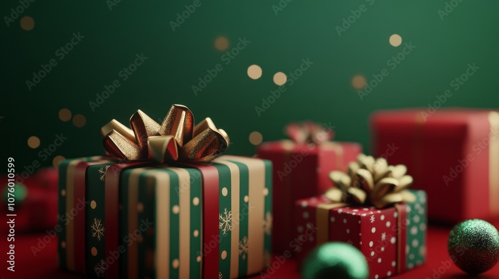 Poster a group of christmas presents are displayed on a red background