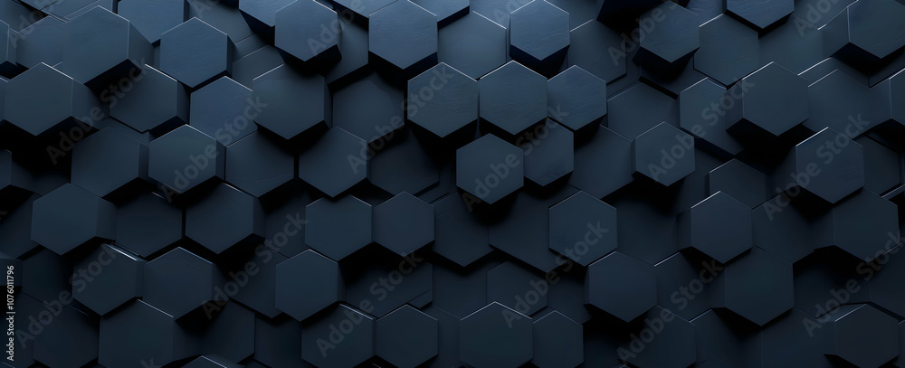 Poster 3d render of a dark blue abstract background with a hexagon pattern