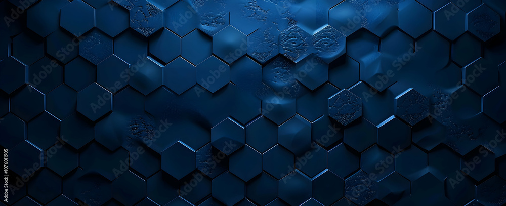 Poster 3d render of a dark blue background with a hexagonal pattern