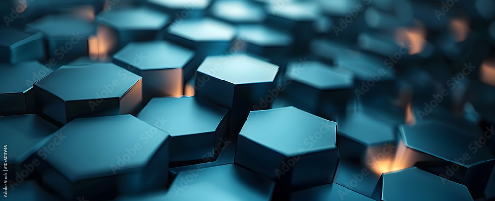 Poster 3d render of a dark blue background with a hexagonal pattern