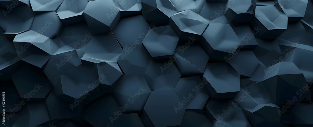 Poster 3d render of a dark blue background with a hexagonal pattern