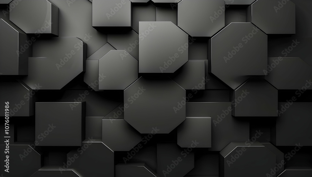 Poster 3d render, abstract black background with a cube pattern
