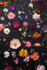 Overhead View of Colorful Flowers on Water Surface
