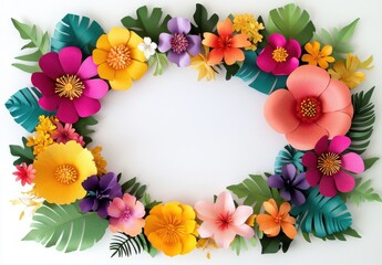 Obraz premium Colorful Paper Flowers in Oval Frame on White Background