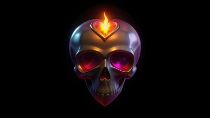 A Silver Skull with a Heart-Shaped Flame Atop Its Head