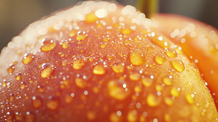 close up macro dew drops on orange fruit skin texture background