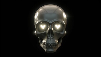 Obraz premium A silver skull with glowing heart-shaped eyes