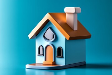 Minimalist flat icon of a house with a chimney, in soft pastel colors, representing warmth and simplicity