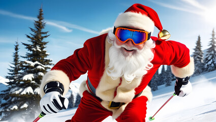 Naklejka premium Santa Claus is enjoying his snow skiing.