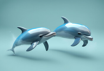 Obraz premium 3d sea dog dolphin elephant pet blue cat background cartoon animal funny character cute toy water dolphins design monster transparent art dimensional olated mammal illustration two