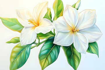 Fototapeta premium jasmine flower colored pencil painting background white flower