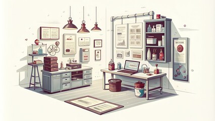 A Cartoon Illustration of a Well-Equipped Workshop