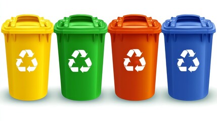 Four Colored Recycling Bins with Recycle Symbol