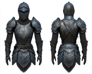 Full Body Medieval Knight Armor Front and Back 3D Render