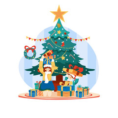 christmas tree with gifts and santa vector illustration
christmas tree with gifts celebration vector illustration