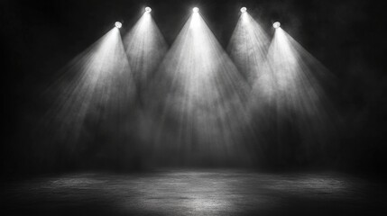 Concert spotlights with precise beams, positioned from different angles to create dynamic and realistic lighting effects across a stage.