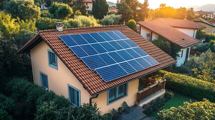 Solar panel system on the roof of an apartment, Solar energy system