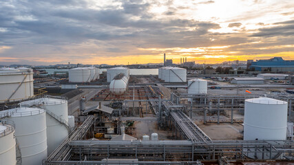 Industrial oil and gas storage tank at oil and gas depot terminal logistic industrial plant,...