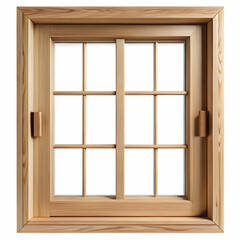 Fototapeta premium A wooden window design without glass showcases natural wood grain, framed against a crisp white background.