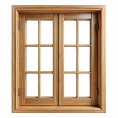 Fototapeta premium A wooden window design without glass showcases natural wood grain, framed against a crisp white background.
