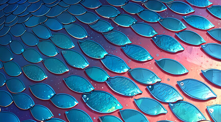 Fototapeta premium “Illustration of Fish Scales in Close-Up” – A Detailed Depiction of Fish Scales with Shimmering Hues, Showing the Texture and Light Reflection with Room for Text