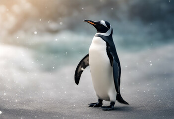 Obraz premium zoo happy eye painting artwork cut pole freedom polar illustration walk portrait out drawing ornithology emperor zoology king blank species bird wing fun wild white