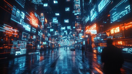 Obraz premium Cyberpunk Cityscape with Neon Lights