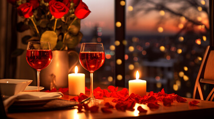 Candlelit Romantic Dinner with Wine and Roses