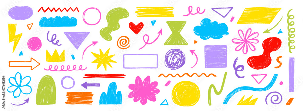 Fototapete crayon doodle color scribble line brush shape. brush crayon pencil paint stroke texture doodle shape
