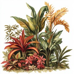 Obraz premium Colorful tropical plants arranged in a lush display demonstrating vibrant foliage and textures