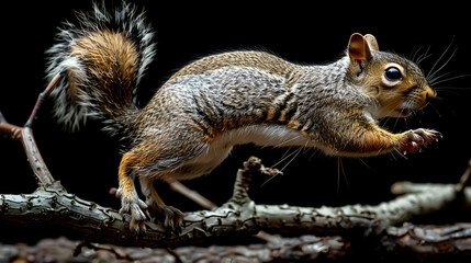 Squirrel in Mid-Jump on a Branch