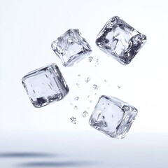 Obraz premium Four flying ice cubes cut out isolated on white a background