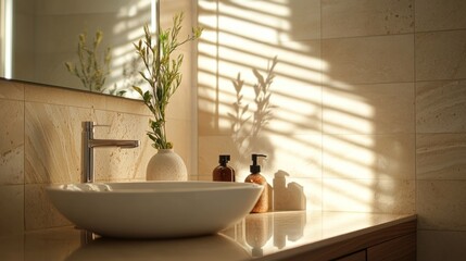 Fototapeta premium Modern Bathroom Interior Design with Sunlight