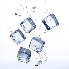 Obraz premium Four flying ice cubes cut out isolated on white a background