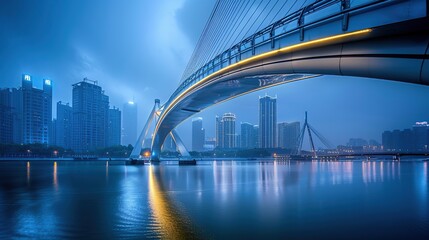 Obraz premium Bridge Over a Cityscape at Dusk
