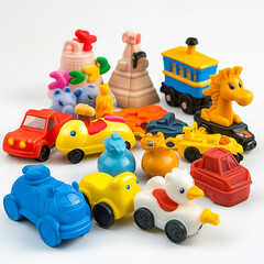 Obraz premium Kids toys set. Toy kid child preschool house baby game ball train yacht horse doll duck boat plane bear car pyramid