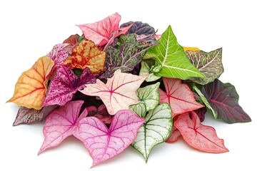 Caladium isolated on a white background, close up