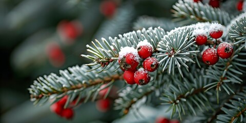 Beautiful Christmas Background with green fir tree brunch close up. Copy space