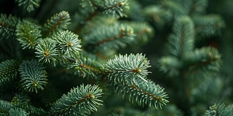 Fototapeta premium Beautiful Christmas Background with green fir tree brunch close up. Copy space