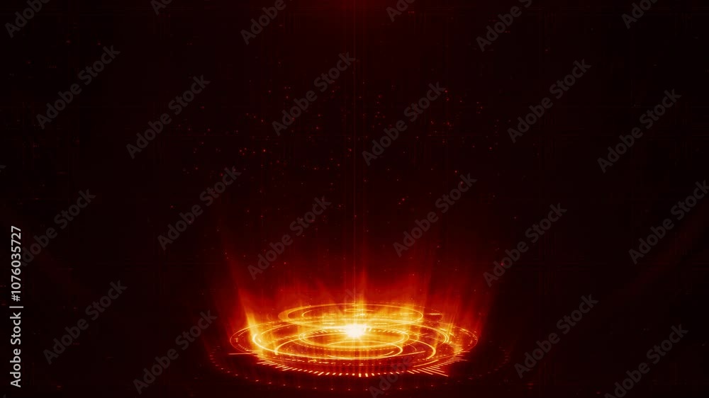 Poster red holographic advanced hud circle platform. copy space for any message. futuristic digital technol