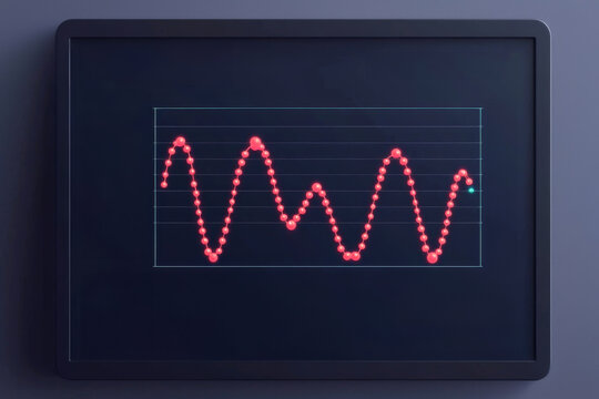A modern digital display showing a vivid red waveform analysis graph.
