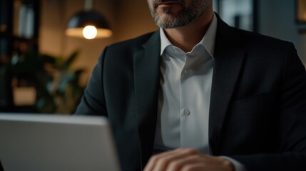 Businessman Working at Laptop
