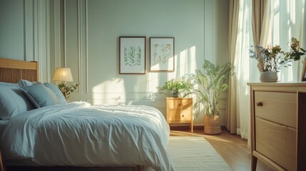 Fototapeta premium Bright and Cozy Bedroom Interior