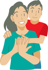 母親に抱きつく子供のイラスト
