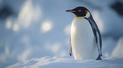 Obraz premium A striking digital rendering of an emperor penguin, perfect for wildlife-themed projects, educational materials, or holiday greetings related to winter and nature.