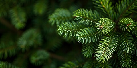 Beautiful Christmas Background with green fir tree brunch close up. Copy space