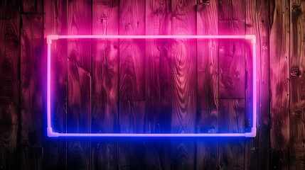Neon frame on a wooden background with space for neon text, creating a striking and modern contrast