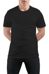 A black t T-shirt mockup in a white background