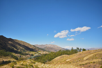 Naklejka premium Golden Hour Over Cusco – Panoramic view of Surrounding Valley